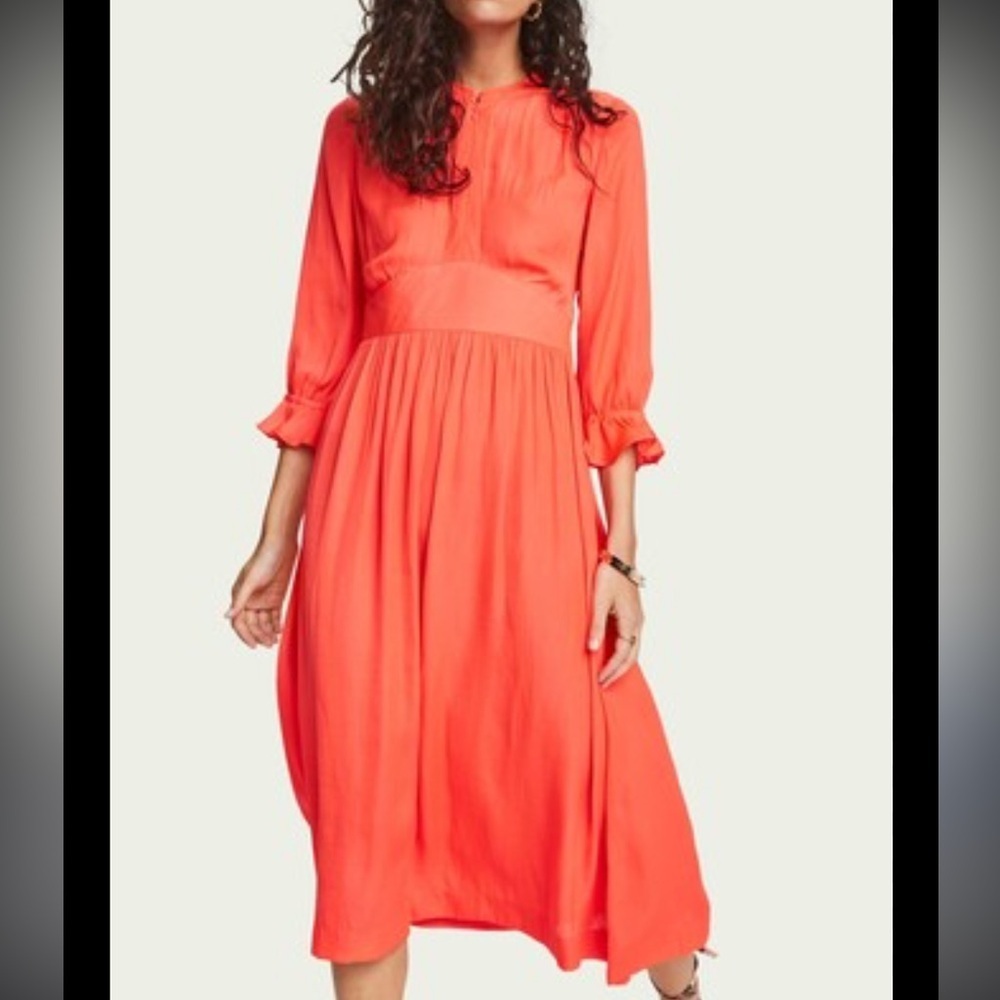 Scotch and Soda Orange and Satin Midi dress. Excellent Size Small Retail $198.